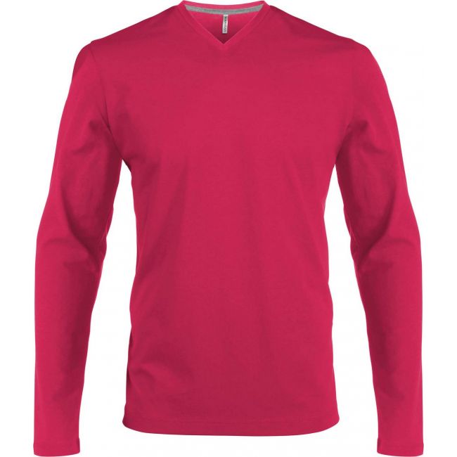 Men's long-sleeved v-neck t-shirt culoare fuchsia marimea m