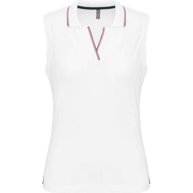 Ladies' sleeveless polo shirt culoare white/navy/red marimea 2xl