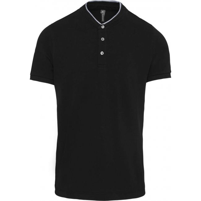 Men's short sleeve polo shirt with mandarin collar culoare black/oxford grey marimea s