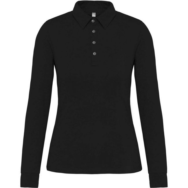 Ladies' long sleeve jersey polo shirt culoare black marimea xl