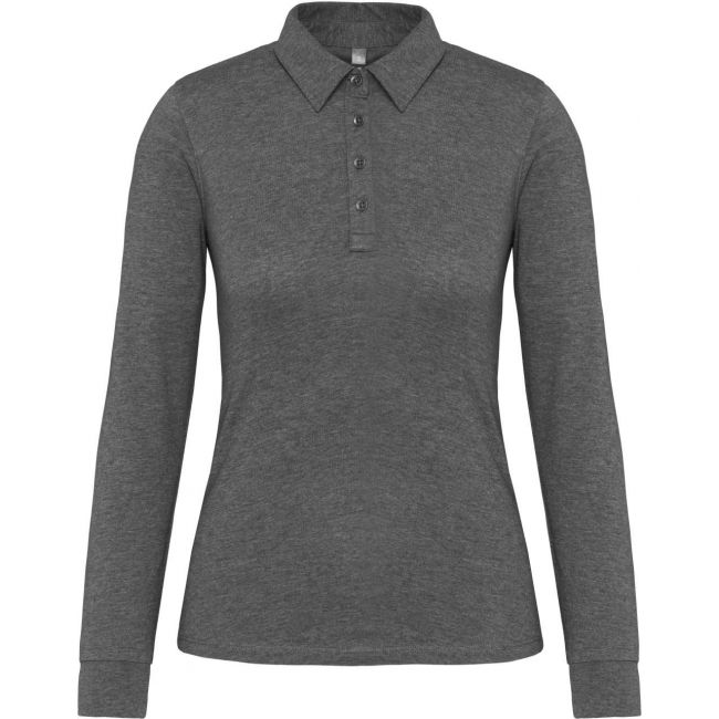 Ladies' long sleeve jersey polo shirt culoare grey heather marimea l