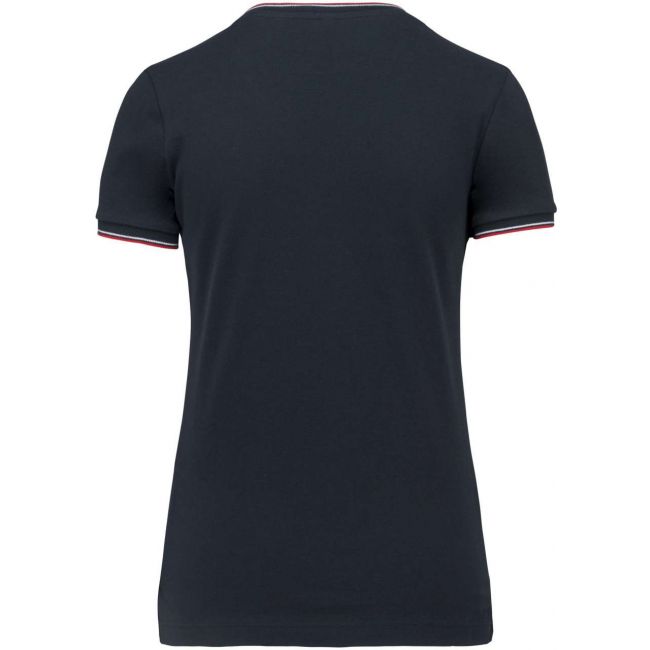 Ladies' piquÉ knit v-neck t-shirt culoare navy/red/white marimea xs