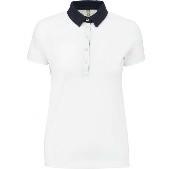 Ladies' two-tone jersey polo shirt culoare white/navy marimea xl