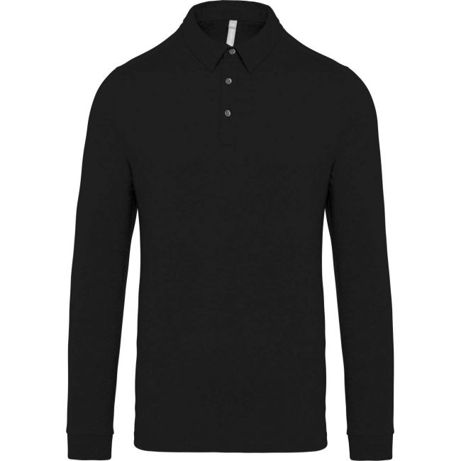 Men's long sleeved jersey polo shirt culoare black marimea l