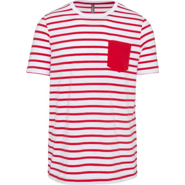 Striped short sleeve sailor t-shirt with pocket culoare striped white/red marimea 3xl