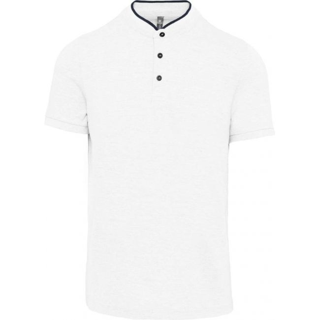 Men's short sleeve polo shirt with mandarin collar culoare white/navy marimea m