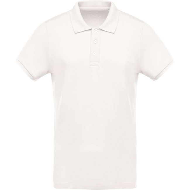 Men's organic piquÉ short-sleeved polo shirt culoare cream marimea s