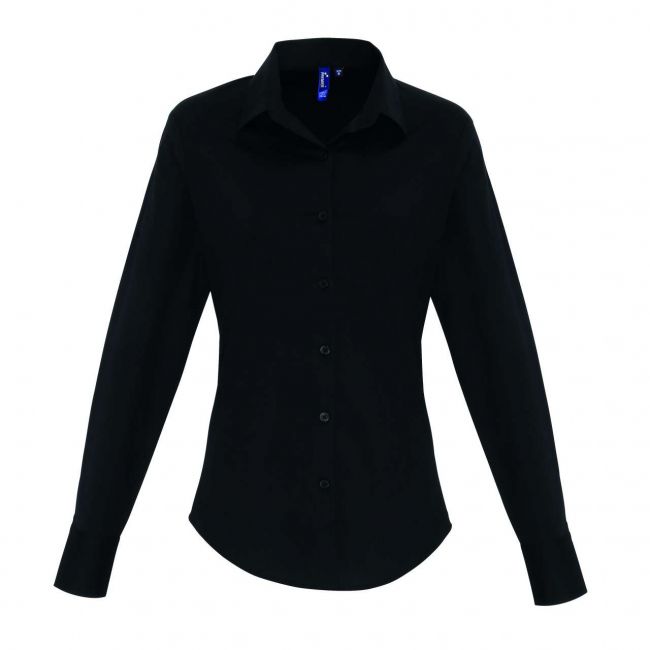 Women's stretch-fit cotton poplin long sleeve shirt culoare black marimea 3xl