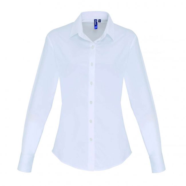 Women's stretch-fit cotton poplin long sleeve shirt culoare white marimea 2xl