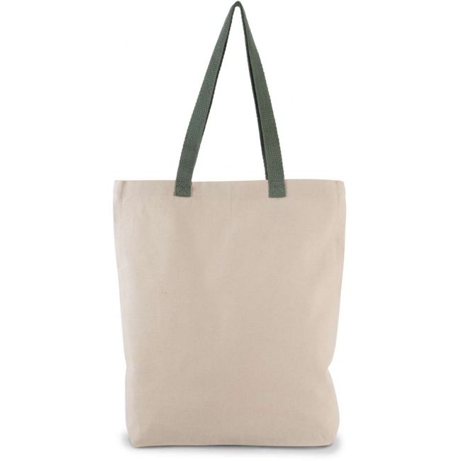 Shopper bag with gusset and contrast colour handle culoare natural/dusty light green marimea u