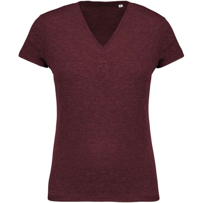 Ladies’ organic cotton v-neck t-shirt culoare wine heather marimea l