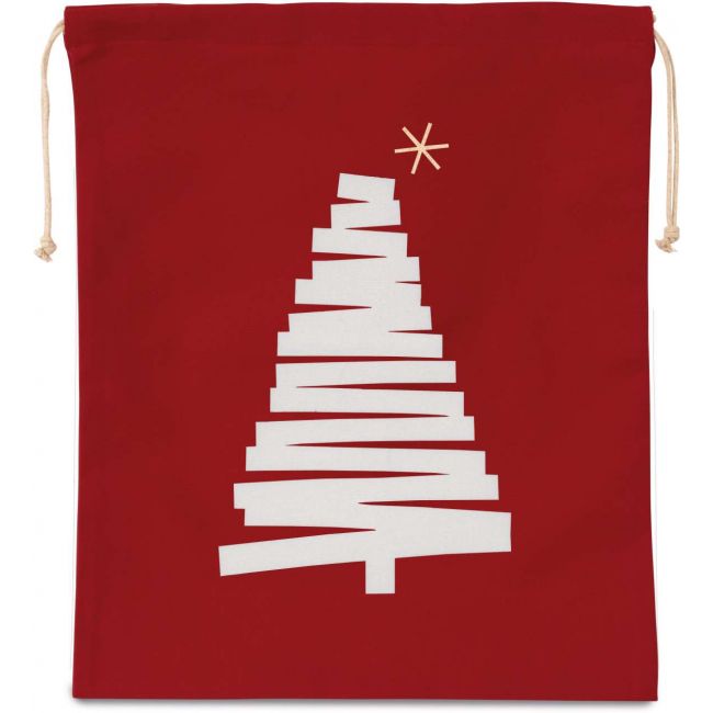 Cotton bag with christmas tree design and drawcord closure culoare cherry red marimea u