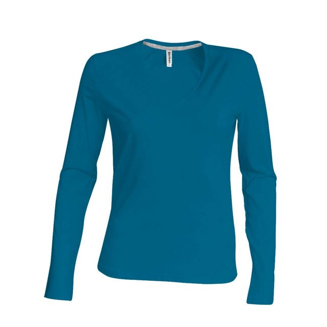 Ladies' long-sleeved v-neck t-shirt culoare tropical blue marimea l