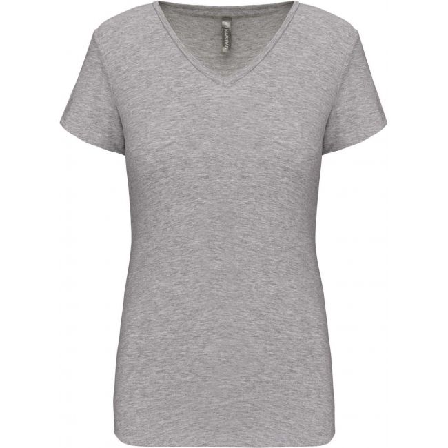 Ladies' short-sleeved v-neck t-shirt culoare light grey heather marimea m