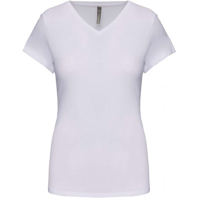 Ladies' short-sleeved v-neck t-shirt culoare white marimea m