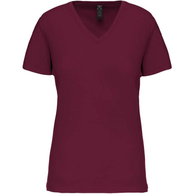 Ladies' bio150 v-neck t-shirt culoare wine marimea l