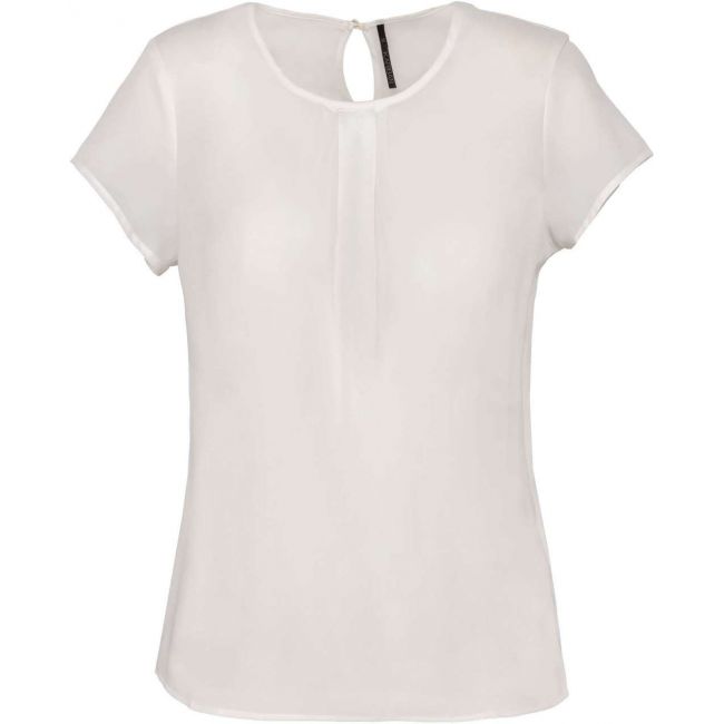 Ladies' short-sleeved crepe blouse culoare off white marimea 34