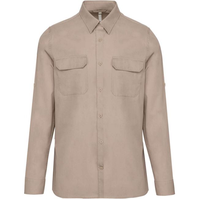 Men's long-sleeved safari shirt culoare beige marimea l