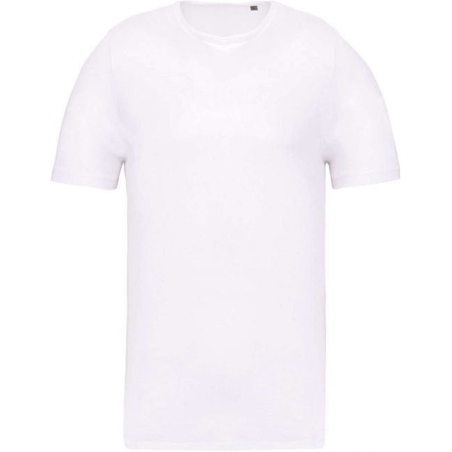 Men's short-sleeved organic t-shirt with raw edge neckline culoare white marimea s