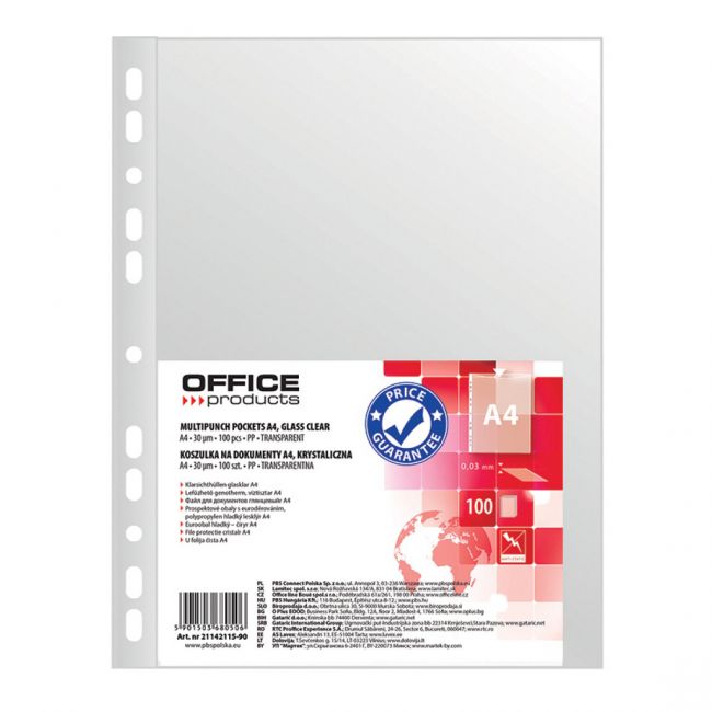 File de protectie cristal office products, 30 microni, a4, plastic, 100 bucati/set