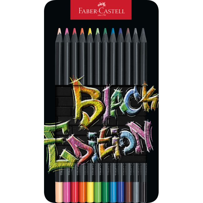 Creioane colorate 12 culori black edition cutie metal faber-castell