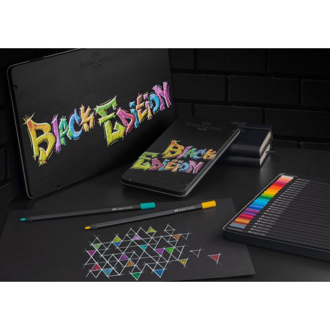 Creioane colorate 12 culori black edition cutie metal faber-castell