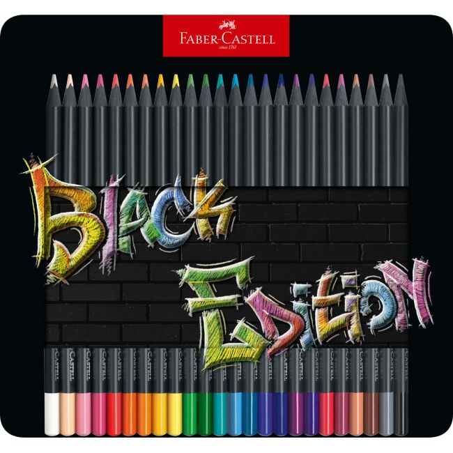 Creioane colorate 24 culori black edition cutie metal faber-castell