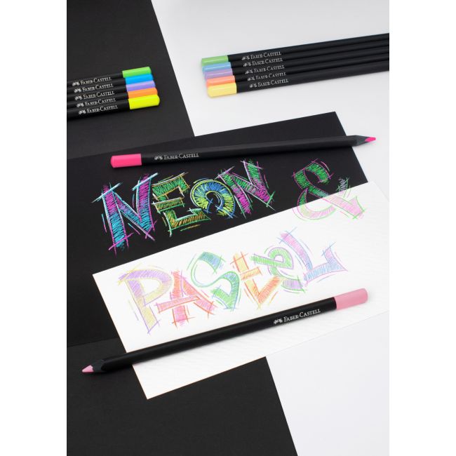 Creioane colorate 12 culori pastel+ neon black edition faber-castell