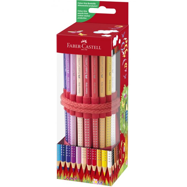 Rollup 18 creioane colorate grip+ ascutitoare sleeve faber-castell