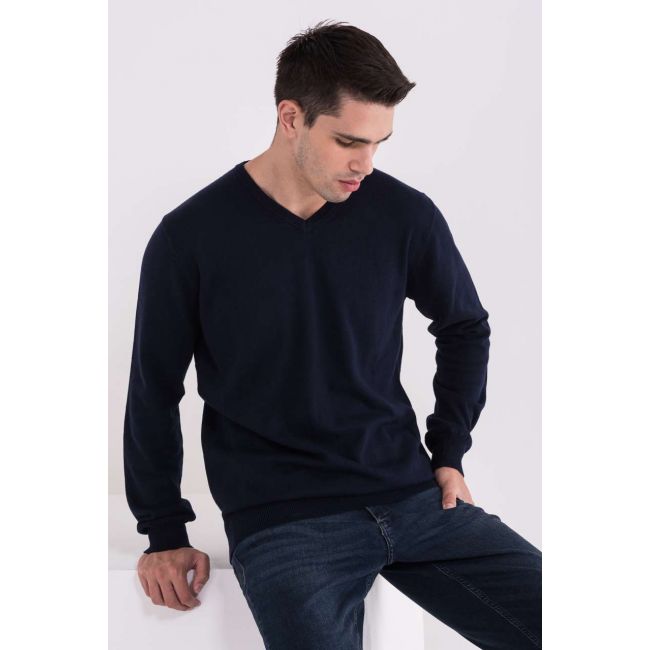 Men’s v-neck fine gauge cotton pullover culoare navy marimea l