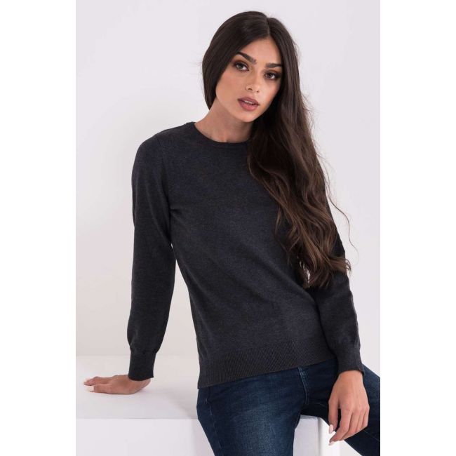 Ladies’ crew neck fine gauge cotton pullover culoare dark melange grey marimea l