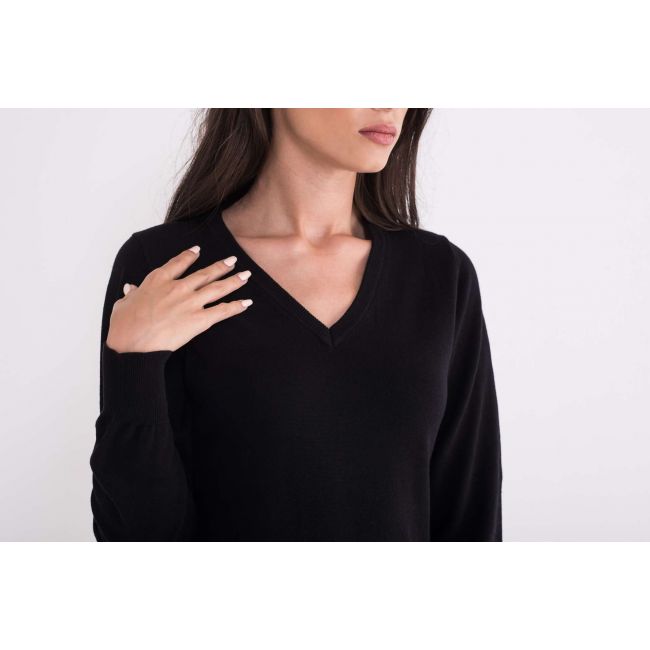 Ladies’ v-neck fine gauge cotton pullover culoare black marimea m