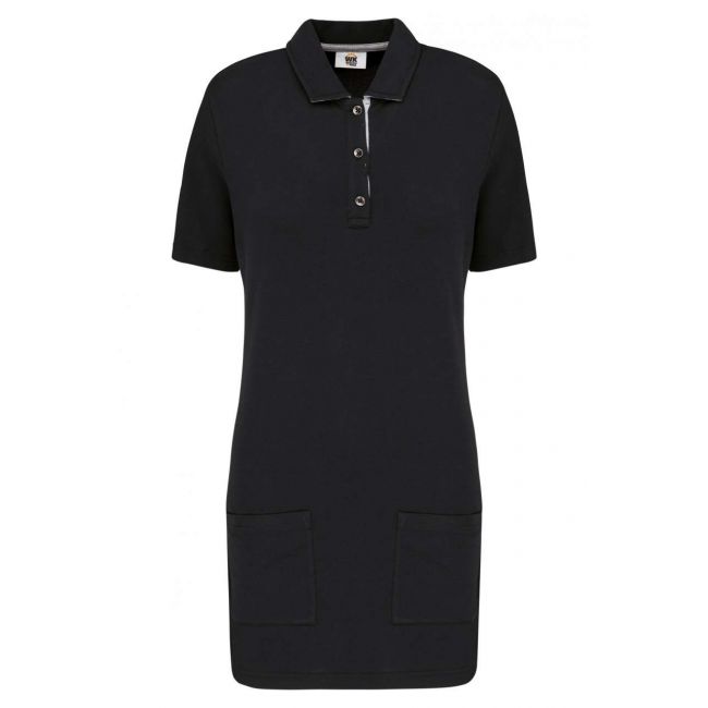 Ladies’ short-sleeved longline polo shirt culoare black/oxford grey marimea xs