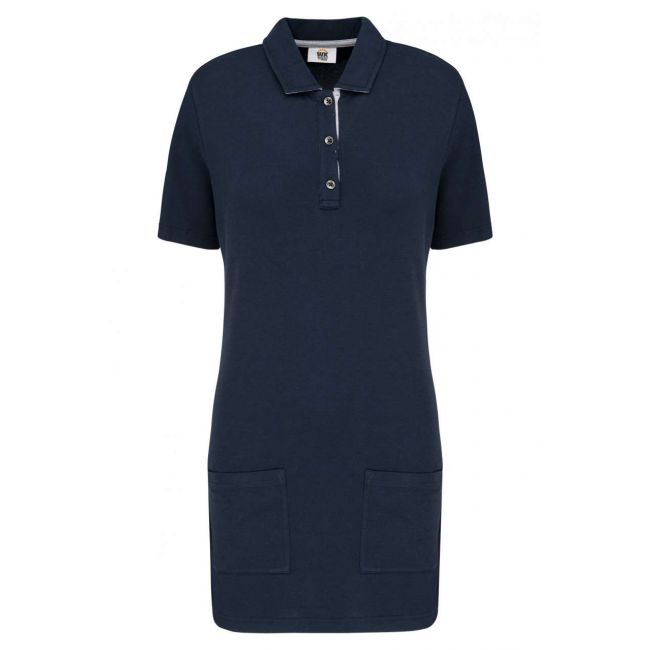 Ladies’ short-sleeved longline polo shirt culoare navy/oxford grey marimea xs