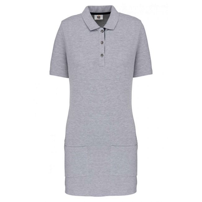 Ladies’ short-sleeved longline polo shirt culoare oxford grey/navy marimea xl