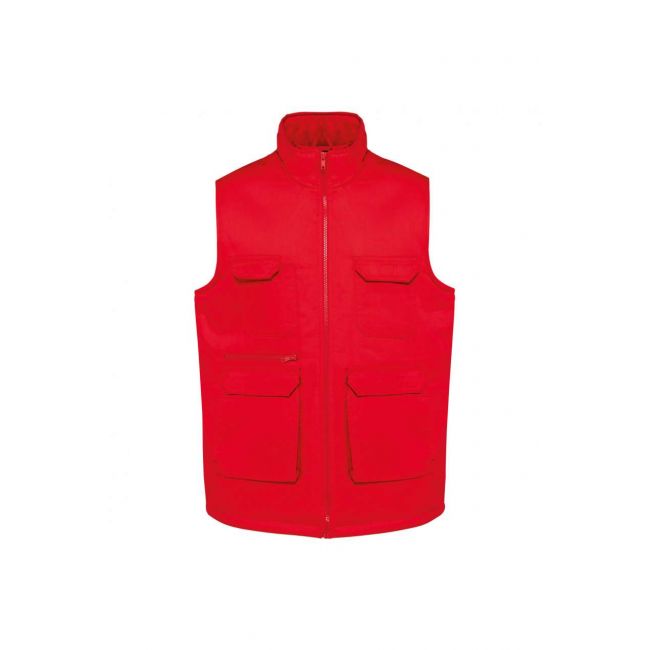 Unisex padded multi-pocket polycotton vest culoare red marimea xl