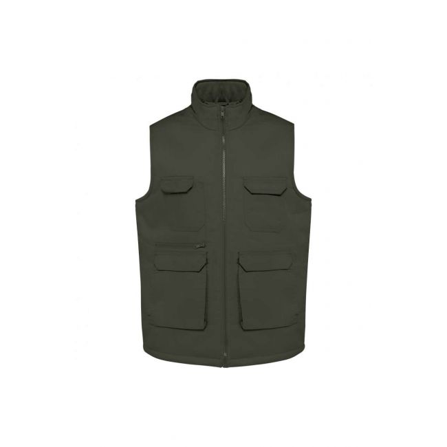 Unisex padded multi-pocket polycotton vest culoare dark khaki marimea s