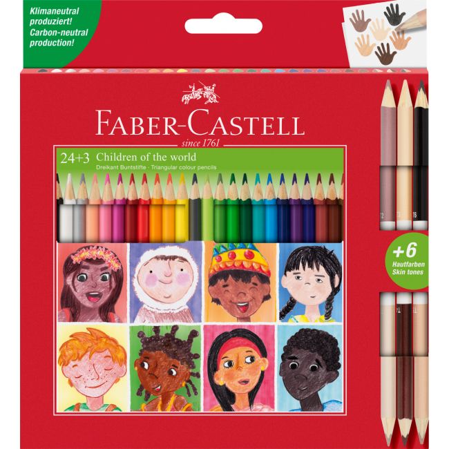 Creioane colorate 24+3 cr. bicolore piele children of the world faber-castell