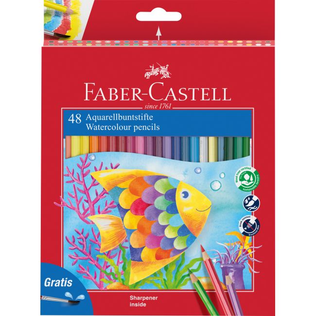 Creioane colorate acuarela 48 buc + pensula faber-castell
