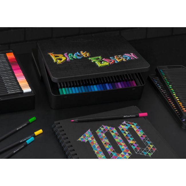 Creioane colorate 100 culori black edition cutie metal faber-castell