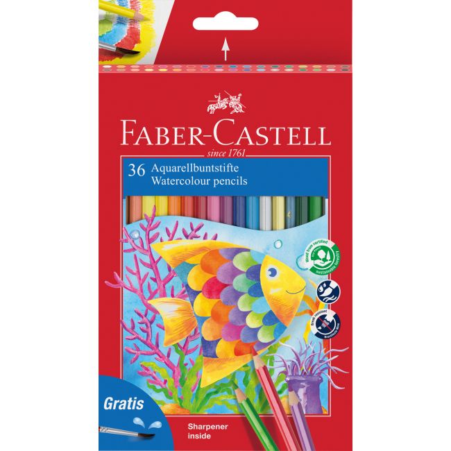 Creioane colorate acuarela 36 buc + pensula faber-castell