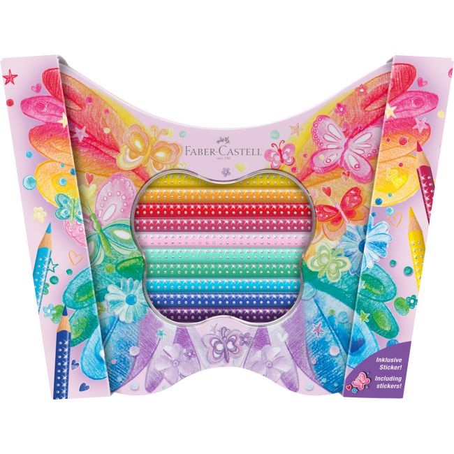 Set cadou 20 creioane colorate sparkle butterfly faber-castell