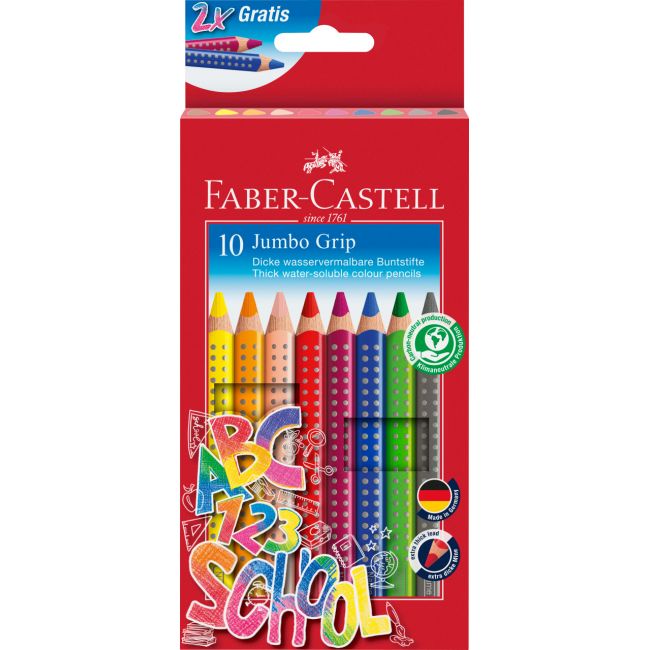 Set promotional creioane colorate jumbo grip 10 culori faber-castell