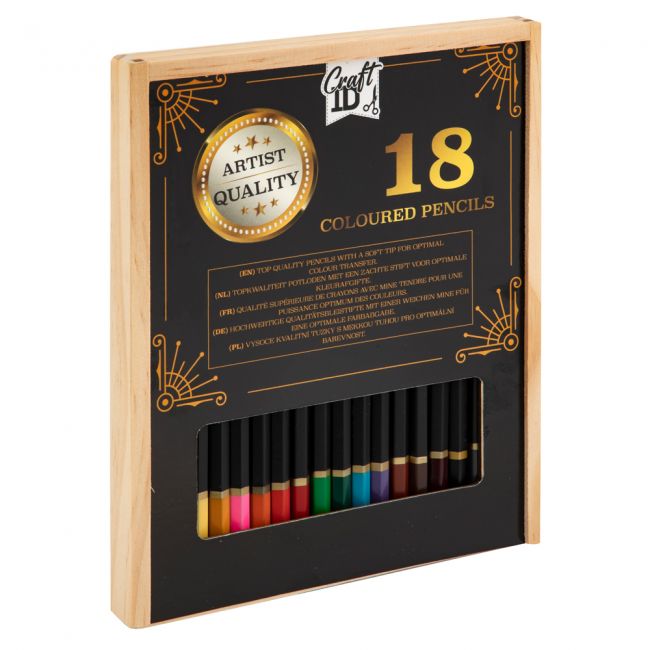 Creioane colorate, nassau fine art, 18 culori, cutie de lemn