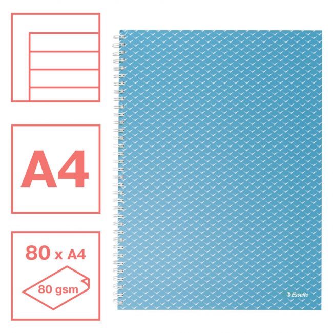 Caiet birou spira a4 80 file linii albastru coperta carton colour'breeze esselte