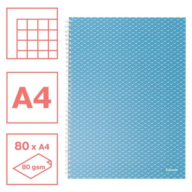 Caiet birou spira a4 80 file matematica albastru coperta carton colour'breeze esselte