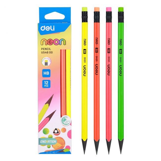 Creion grafit cu guma fara lemn hb neon deli