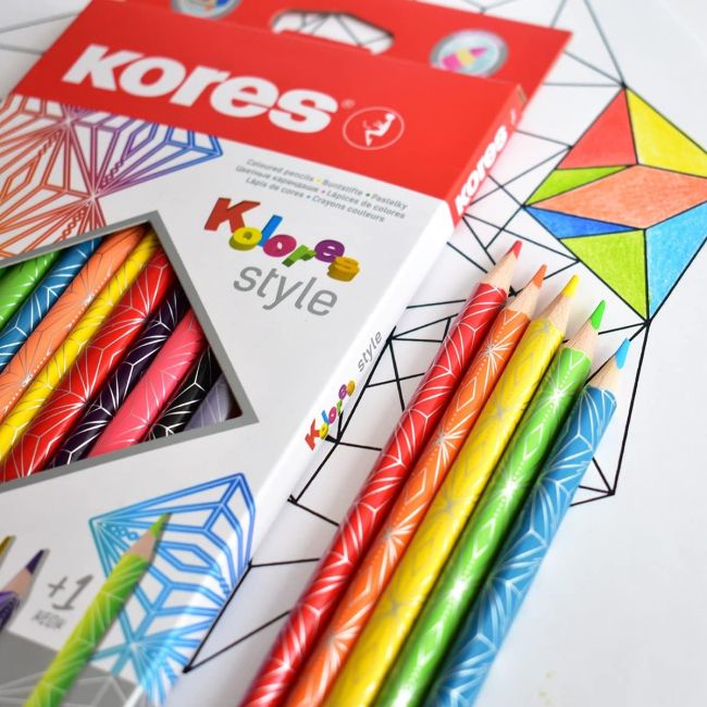 Creioane colorate 12 culori + incl. 2 metalice + 1 neon kores