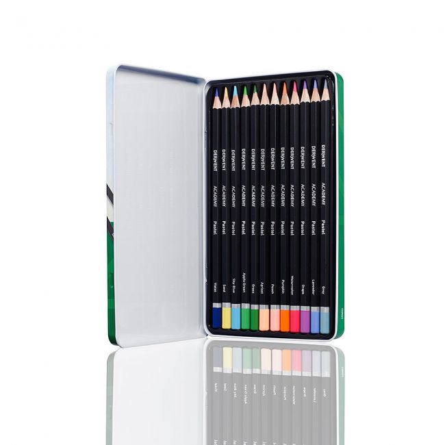 Creioane colorate 12 culori cutie metal derwent academy
