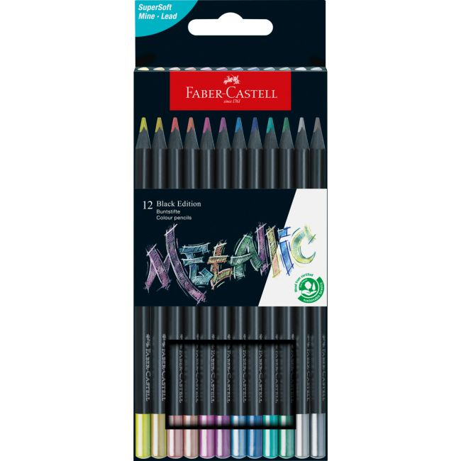 Creioane colorate 12 culori metalizate black edition faber-castell